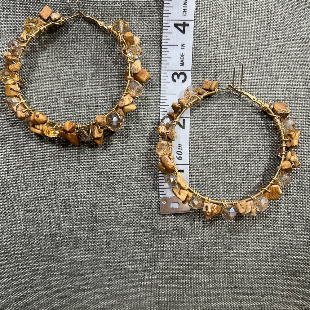 WIRE WRAPPED GEMSTONES AND BLING CRYSTALS ON 3โ INCH GOLD HOOPS. โ๏ธ - Picture 5 of 10